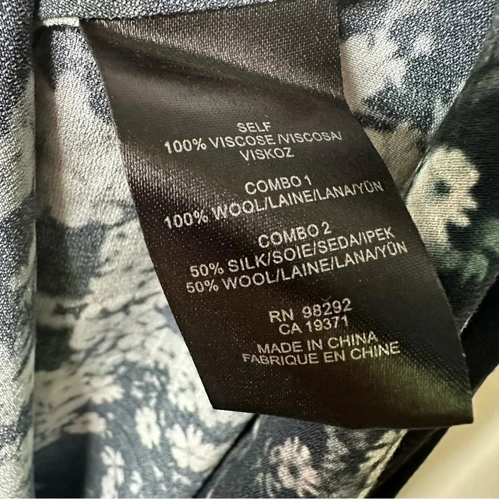 Tibi Floral Fields Silk/Wool Blend Long-Sleeve Ruffled Asymmetric Dress Size 6 - Picture 10 of 11
